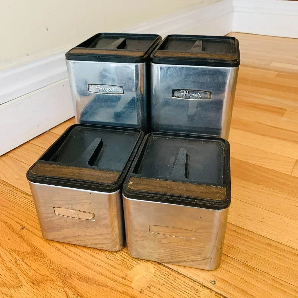 Vintage Mid Century 4 Piece Chrome Canister
